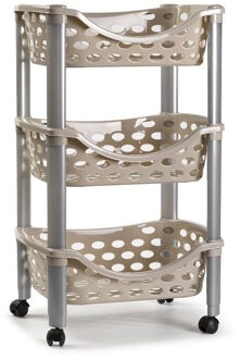 Keukentrolley/roltafel - 3-laags - kunststof - taupe - 40 x 65 cm