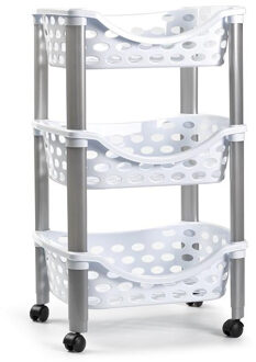 Keukentrolley/roltafel - 3-laags - kunststof - wit - 40 x 65 cm