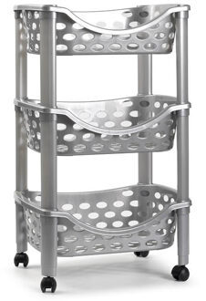 Keukentrolley/roltafel - 3-laags - kunststof - zilverkleurig - 40 x 65 cm