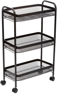 Keukentrolley- zwart - mesh metaal - 80 x 47 x 27 cm - 3 niveaus - Maya - keukenkast - Opberg trolley