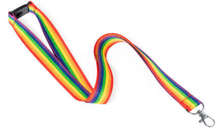 Keycord/lanyard in de regenboog kleuren - polyester/metaal - met clipsluiting - 50 cm Multi