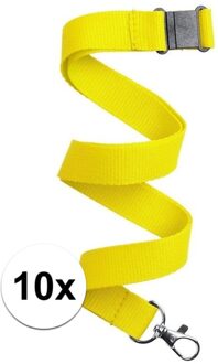 Keycord/lanyard koord - 10x - geel - met sleutelhanger - 50 cm