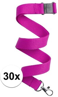 Keycord/lanyard koord - 30x - fuchsia roze - met sleutelhanger - 50 cm