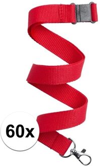 Keycord/lanyard koord - 60x - rood - met sleutelhanger - 50 cm