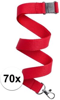 Keycord/lanyard koord - 70x - rood - met sleutelhanger - 50 cm