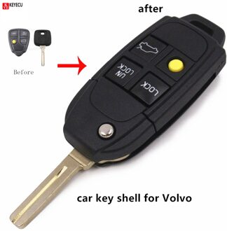 Keyecu 4 Knoppen Folding Key Case Flip Afstandsbediening Sleutel Shell Fob Voor Refit Volvo S40 V40 C70 S60 S80 1988 -2004 Sleutel Shell