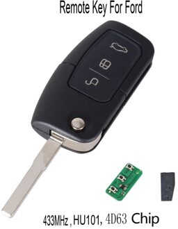 KEYYOU 433MHz 4D63 Chip 3 Knoppen Flip Folding Afstandsbediening Sleutel voor Ford Focus Fiesta Fob Case Met HU101 Blade met 4D63 Chip