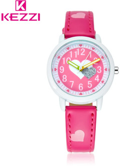 KEZZI Love Hearts child Watches Girl Leather Printing Strap Cartoon Kids Watch Students Quartz Wristwatch Casual Fashion Horloge