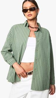 Khaki Breedgestreept Oversized Overhemd, Khaki - 38