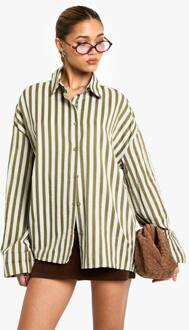 Khaki Gestreept Oversized Overhemd, Khaki - 38