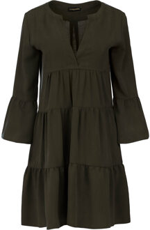 Khaki jurk met geplooide naden Kaki