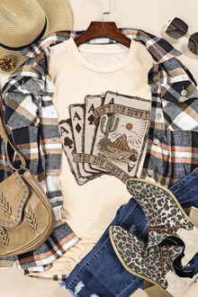 Khaki Western Poker Kaarten Graphic T-Shirt - maat S Huidkleurig