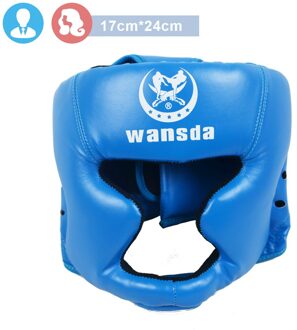 Kick Boksen Helm Pu Lederen Mannen Vrouwen Karate Hoofd Guard Mma Sanda Kickboksen Gratis Fight Training Bescherming Helm Hoofd Adults blauw