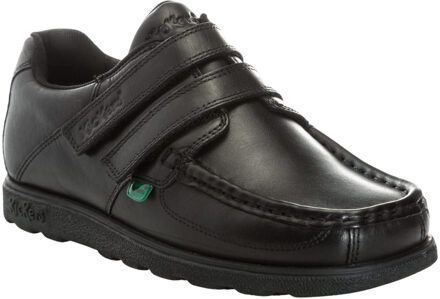 Kickers Jongens Fragma Leren Klittenband Schoolschoenen (Zwart)