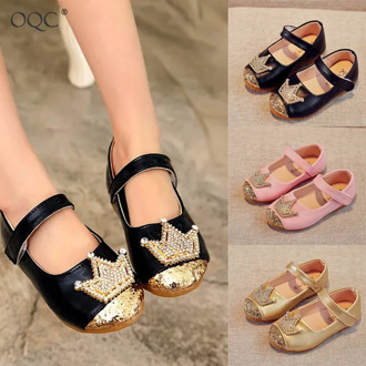 Kid baby girls princess shoes leather Toddler Kid Baby Beading Princess Crown Single Shoes Sequins Baby Waterproof Footwear Q35