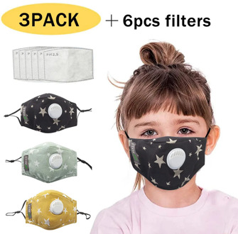 Kid Baby Washable Reusable Dustproof Mask PM2.5 Pollution Cover Star Breathing Valve Children Masks With 6 filters Gasket Gift