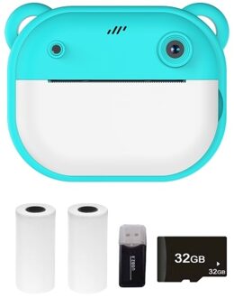 Kid Camera Children 1080P Digital Camera Thermal Print with 2.4Inch IPS Screen Photo Selfie Video Auto Focus with 32G Memory Card + Card Reader 2 Rolls Print Paper