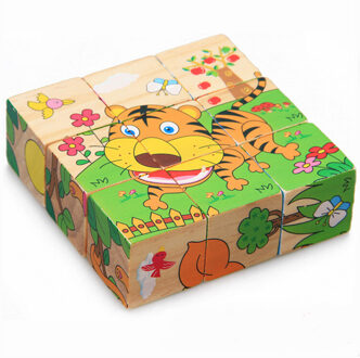 Kid Houten Cartoon Dier Puzzel Speelgoed 6 Zijden Wijsheid Jigsaw Early Education Learning Speelgoed Voor Kinderen Spel 9 Pcs Enkele 3D Puzzel woud dieren
