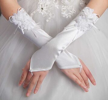 Kid kind bloem meisje lange witte rode handschoenen student kant handschoen kostuum handschoenen dacning handschoen