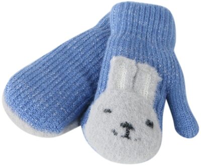 Kid Meisjes Jongens Winter Knit Lanyard Handschoenen Cartoon Patchwork Warm Houden Wanten Winter Kinderen Handschoenen Rekawiczki Dzieciece blauw