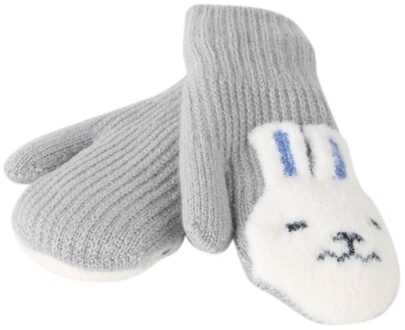 Kid Meisjes Jongens Winter Knit Lanyard Handschoenen Cartoon Patchwork Warm Houden Wanten Winter Kinderen Handschoenen Rekawiczki Dzieciece grijs