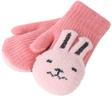 Kid Meisjes Jongens Winter Knit Lanyard Handschoenen Cartoon Patchwork Warm Houden Wanten Winter Kinderen Handschoenen Rekawiczki Dzieciece heet roze