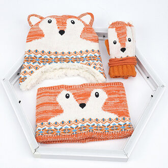 Kid Muts Sjaal Handschoen Set Winter Jongen Meisje Oorklep Beanie Warme Fleece Animal Vos Dikke Herfst Skiën Outdoor Accessoire Peuter 46-48cm 1-2 years