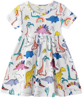 Kid Peuter Baby Meisje Kleding Dinosaurus Print Katoen Jurken Zonnejurk Casual Cure Korte Mouw Zomer Jurk Outfit Kleding 2-7Y