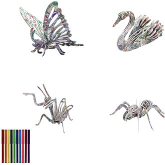 Kid Vroege Educatief Speelgoed 3D Coloring Puzzel Set Vorm Kleur Dier Patroon Puzzel (Inclusief 12 Kleur Markers )100Ml B