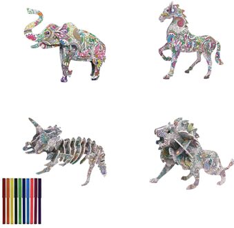 Kid Vroege Educatief Speelgoed 3D Coloring Puzzel Set Vorm Kleur Dier Patroon Puzzel (Inclusief 12 Kleur Markers )100Ml