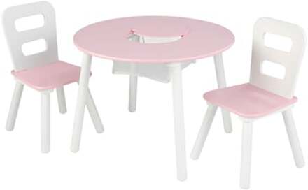 KidKraft Set met ronde opbergtafel en 2 stoelen - roze/wit