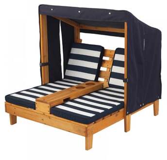 KidKraft Tweepersoons chaise longue met bekerhouders - honingkleurig/marineblauw
