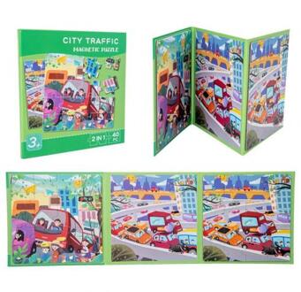 Kids 2 In 1 Draagbare Vouwen Magnetische Puzzel Boek Vroeg Educatief Developmental Intelligentie Speelgoed City Traffic