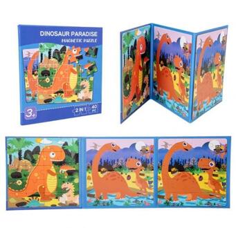 Kids 2 In 1 Draagbare Vouwen Magnetische Puzzel Boek Vroeg Educatief Developmental Intelligentie Speelgoed dinosaurus Park