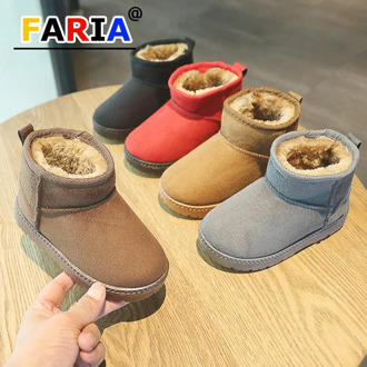 kids 22-38size 1-14year 2020 winter warm thick basic lining plush snow boots for little girls boys baby falt slip on ankle shoes