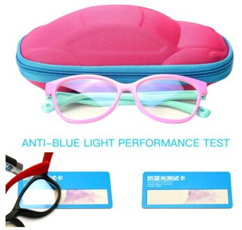 Kids Anti-Blauw Licht Siliconen Bril Kinderen Soft Frame Goggle Vlakte Bril + Anti Blauw Licht Testkaart + Bril Case A01
