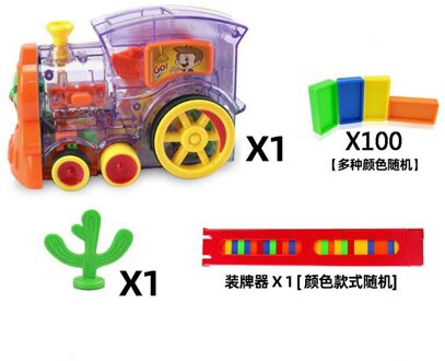 Kids Automatische Leggen Domino Baksteen Kleurrijke Domino Blokken Spel Domino Trein Auto Set Geluid Licht Educatief Diy Speelgoed 100stk transparant