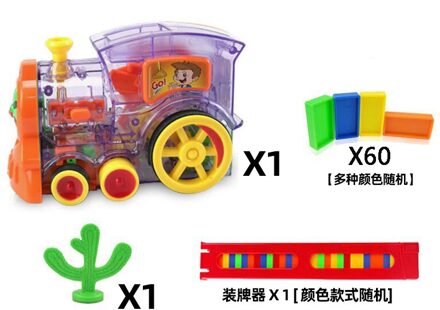 Kids Automatische Leggen Domino Baksteen Kleurrijke Domino Blokken Spel Domino Trein Auto Set Geluid Licht Educatief Diy Speelgoed 60stk transparant