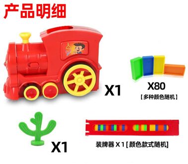 Kids Automatische Leggen Domino Baksteen Kleurrijke Domino Blokken Spel Domino Trein Auto Set Geluid Licht Educatief Diy Speelgoed 80stk rood