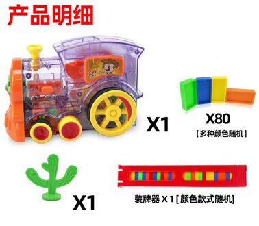 Kids Automatische Leggen Domino Baksteen Kleurrijke Domino Blokken Spel Domino Trein Auto Set Geluid Licht Educatief Diy Speelgoed 80stk transparant