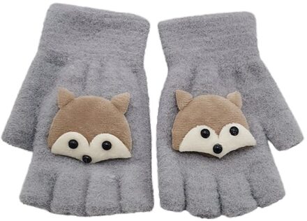 Kids Baby Jongen Meisje Leuke Warm Cartoon Patchwork Half Vinger Vingerloze Wanten Handschoenen Vingerloze Pols Wanten Vrouwelijke Handschoenen Grijs