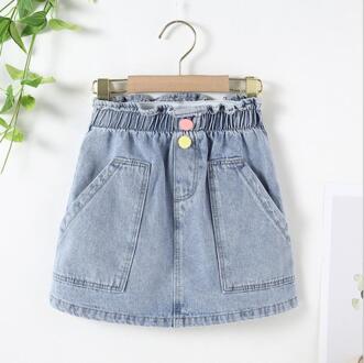 Kids Baby Meisjes Denim Rok Zomer Meisjes Effen Kleur Gekleurde Knop Rok Met Schuine Zakken Outfits Voor 4-10T 8T