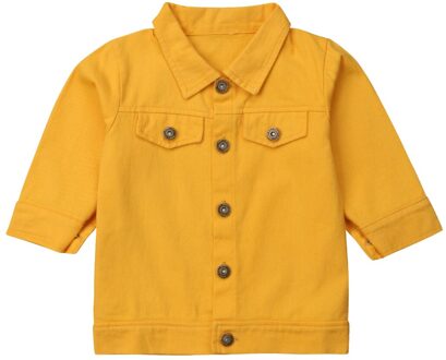 Kids Baby Meisjes Jas Top 1-6Y Geel Solid Button Pocket Denim Lange Mouwen Top Shirt Jassen Herfst Kids kleding 4T