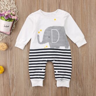Kids Baby Meisjes Jongen Olifant Gestreepte Romper Jumpsuit O-hals Ademend Bodysuit Katoen Outfits Kleding Одежда Для Новорожденых 18m