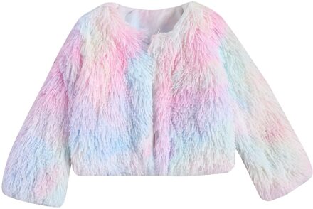 Kids Baby Meisjes Pluche Jas, Decoratieve Dye Gedrukt Ronde Hals Lange Mouwen Casual Warm Winter Jas 2-7Years 3T