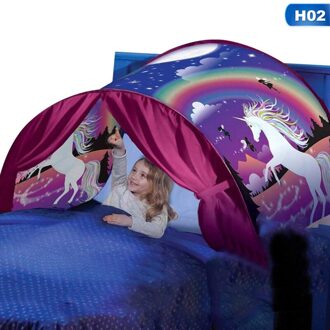 Kids Bed Tenten Droom Met Licht Opslag Pocket Kinderen Jongen Meisjes Nacht Slapen Opvouwbare Pop Up Matras Tent Playhouse Eenhoorn H02