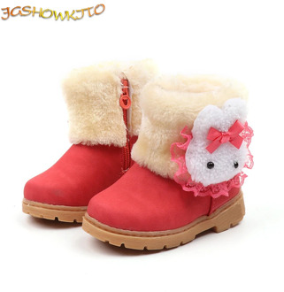 Kids Boots Girls Boots Rabbit Cute Warm Cotton Children Boots Sweet Lace Soft Waterproof Round Toe Boots For Toddlers Girl 21-30