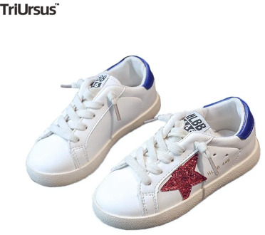 Kids Boys Girls Sequins Star Sneakers Lace Up Paillette White Children Student Shoes Rubber Sole Bling Fashion Toddler Trainers