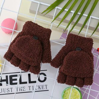 Kids Coral Fleece Dikker Half Vinger Flap Baby Handschoenen Winter Warm Houden Kinderen Kids Handschoenen Zachte Handschoenen Opvouwbare Wanten koffie