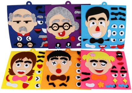 Kids DIY Emotion Facial Expression Change Non-woven Stickers Puzzle Educational Toys 1 Set